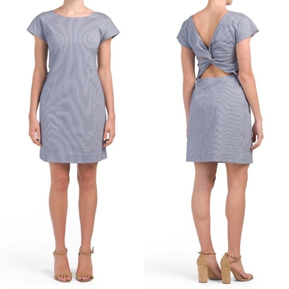 Theory Dresses & Skirts - Theory Blue Seersucker Back Twist Dress Size 10